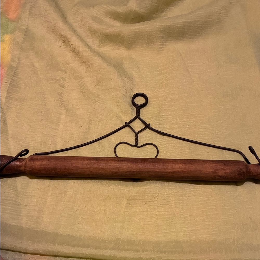 Rustic Vintage Brown Rolling Pin W/ Metal Hanger.
